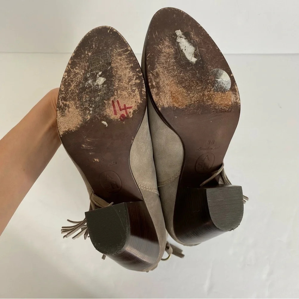 ASH Stone Suede Leather QUICK Pull On Fringe Stacked Heel Boots EU‎ 38 - Picture 10 of 13